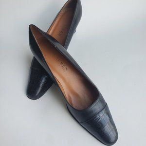 Ralph Lauren Women's Size 7.5 Leather Black Pumps Closed Toe Heels Croc